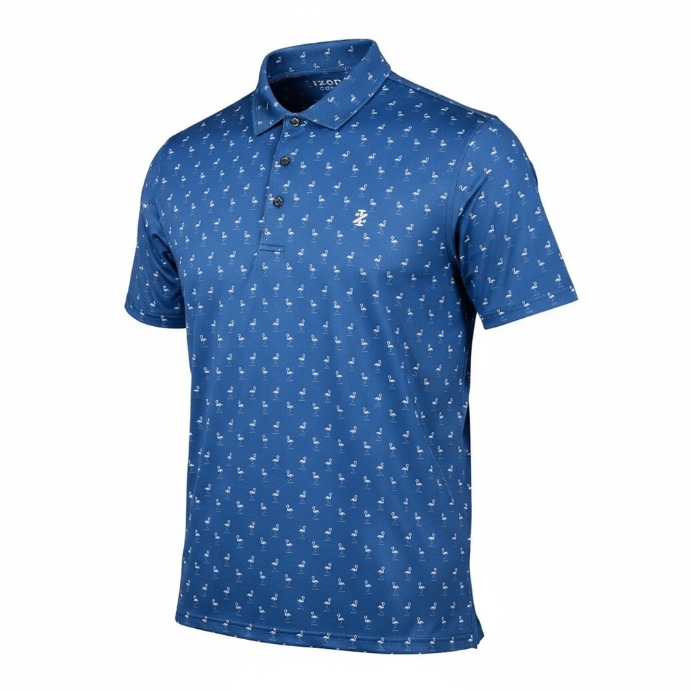 IZOD‎ Golf Polo Shirt Mens Large Blue Flamingo Print Performance Short Sleeve